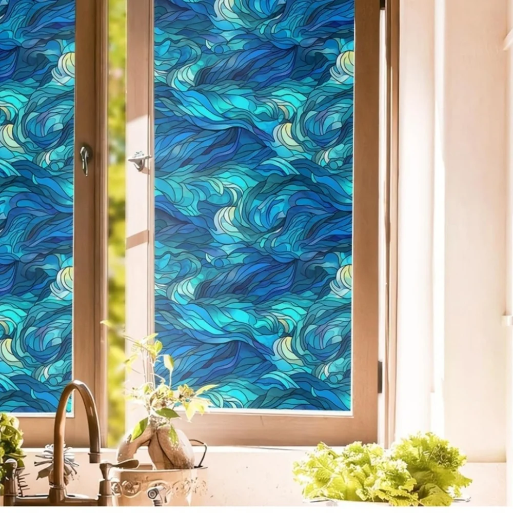 NIP 3 Rolls 16“x118 Abstract Blue Seawave Ocean Double Side Window Clings!